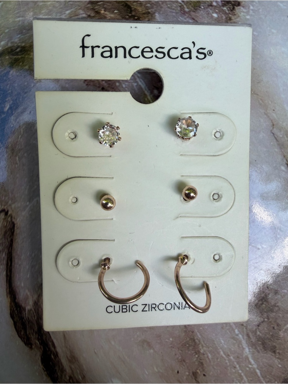Francesca's Collections Rose Gold Cubic Zirconia and Hoop Earring Set - 3 Pairs